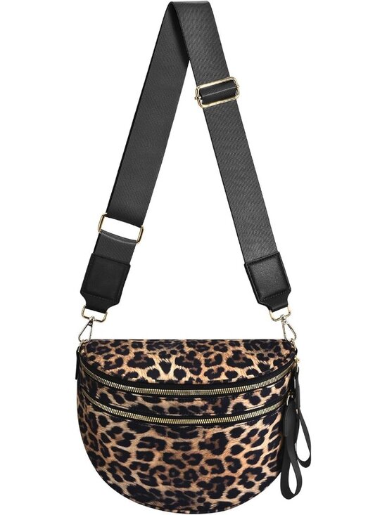 Handbags - Women's Leopard Bum Bag Spacious Nylon Checkered Shoulder Crossbody Bag